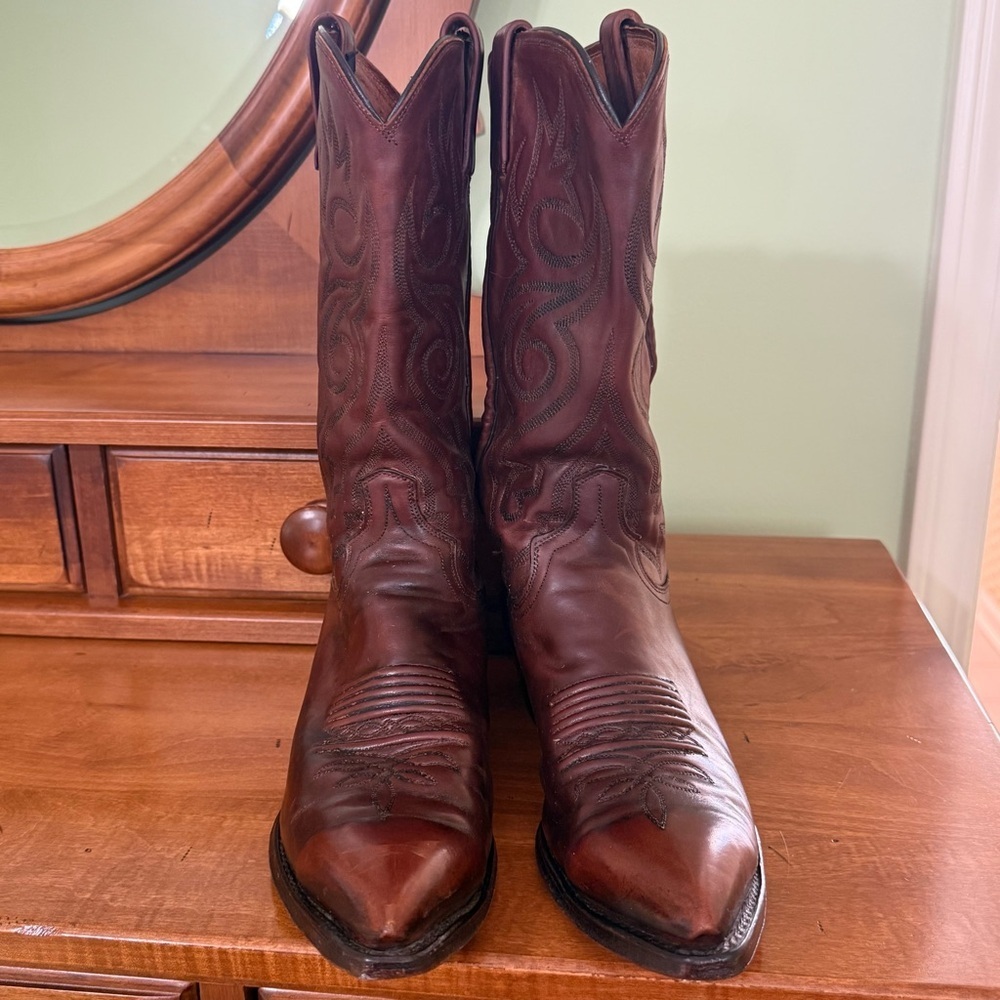 Dan Post brown Leather cowboy Boots Embroidery men’s 8 western pointed toe - Picture 3 of 16